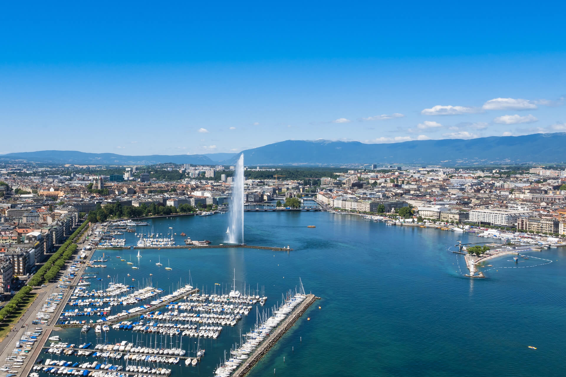 Aerial view of Leman lake - Geneva city in Switzerland